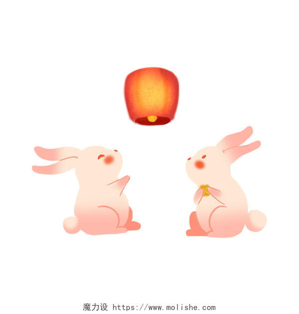 手绘卡通中秋节中秋元素兔子吃月饼PNG素材